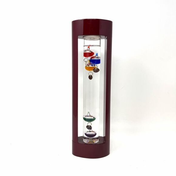 Galileo Glass Thermometer In Wood Frame 5 Colored Glass Spheres 11" Tall - Picture 1 of 8